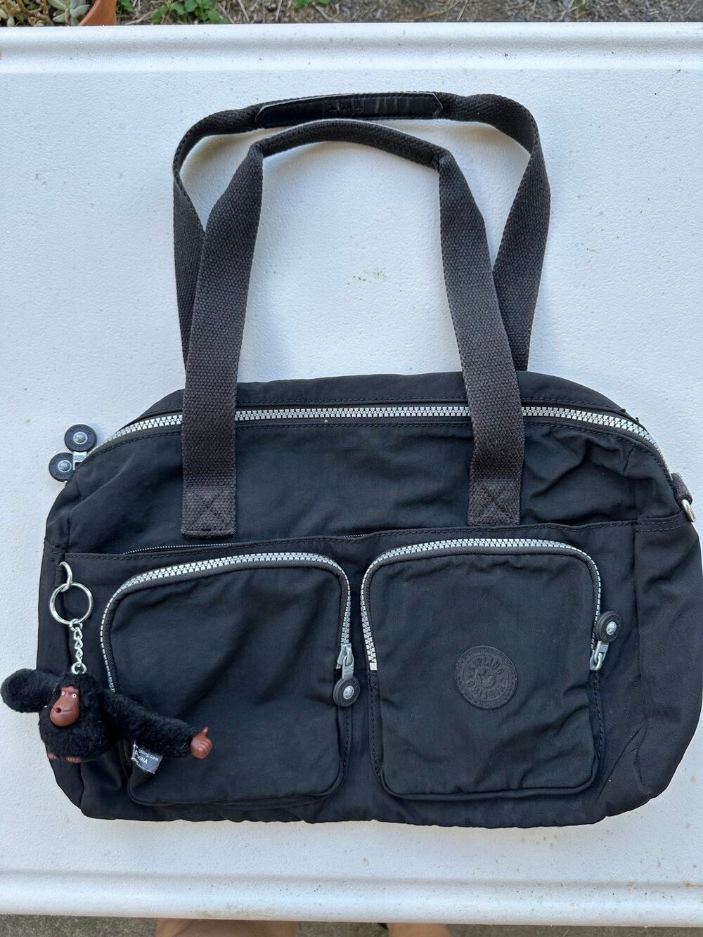 Kipling Black Cyrene Front Pockets Nylon Water Resistant Satchel Shoulder Bag